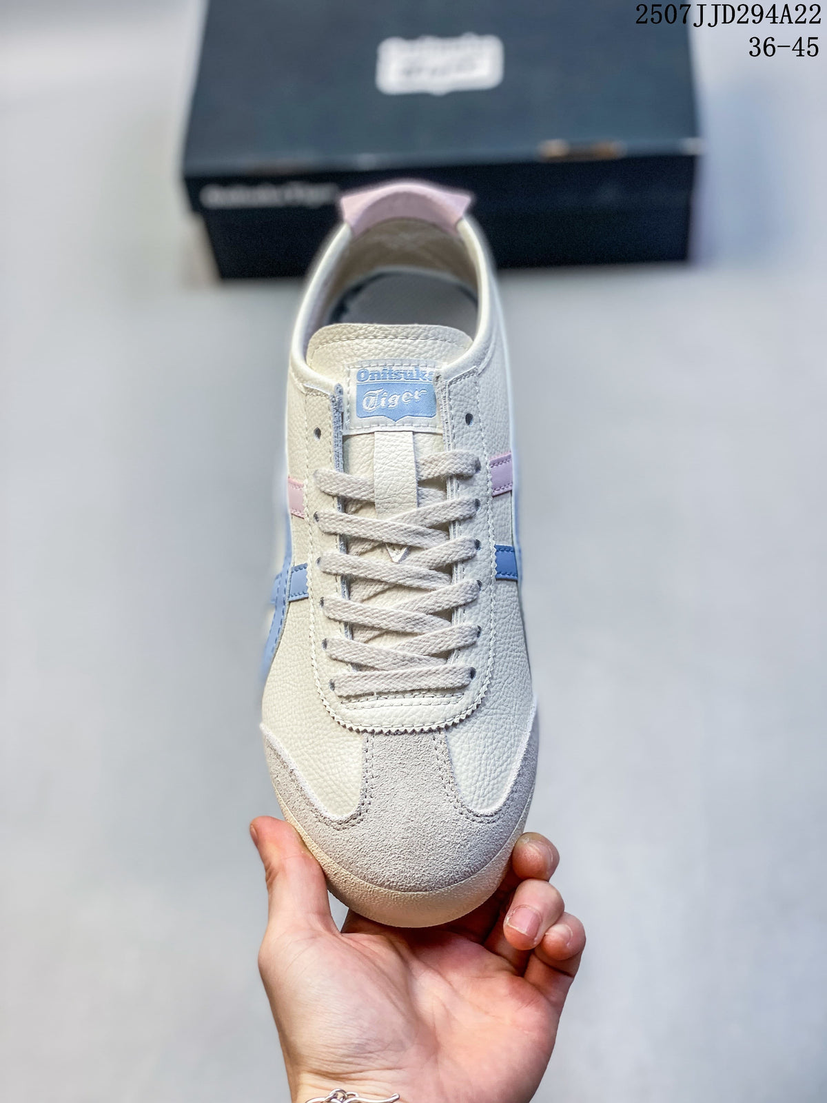 Top view of the sneaker showing its lace-up front and cream-and-pastel colorway.