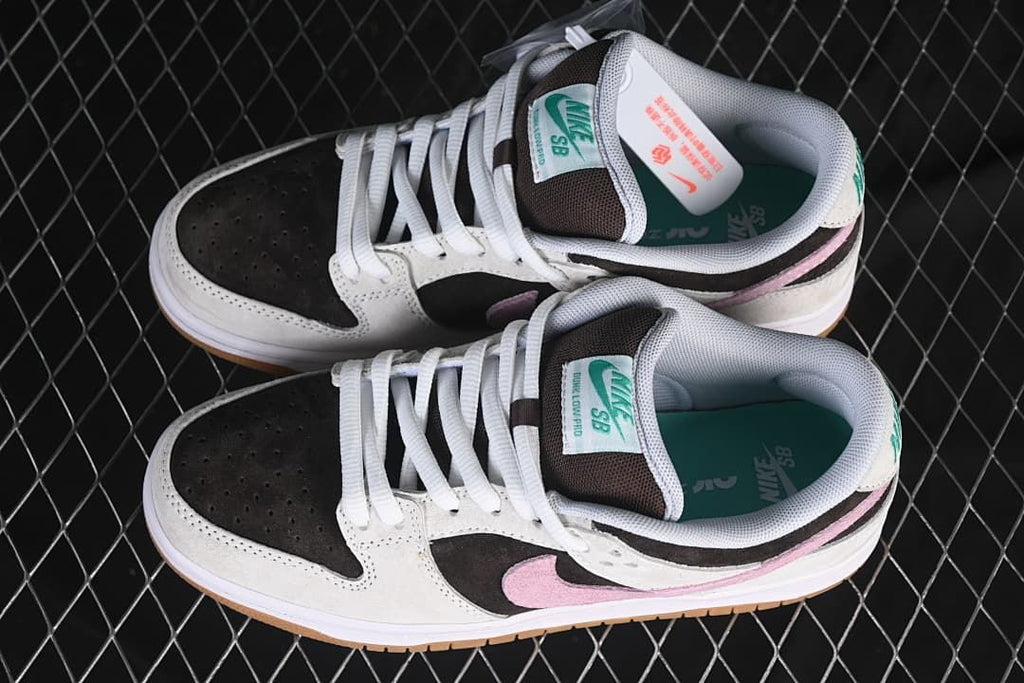 Pair of Nike SB Dunk Low shoes shown from above