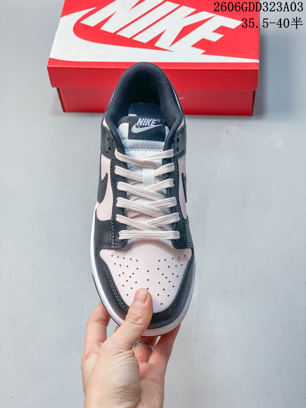 Top view of the sneaker showing its laces and perforated toe box