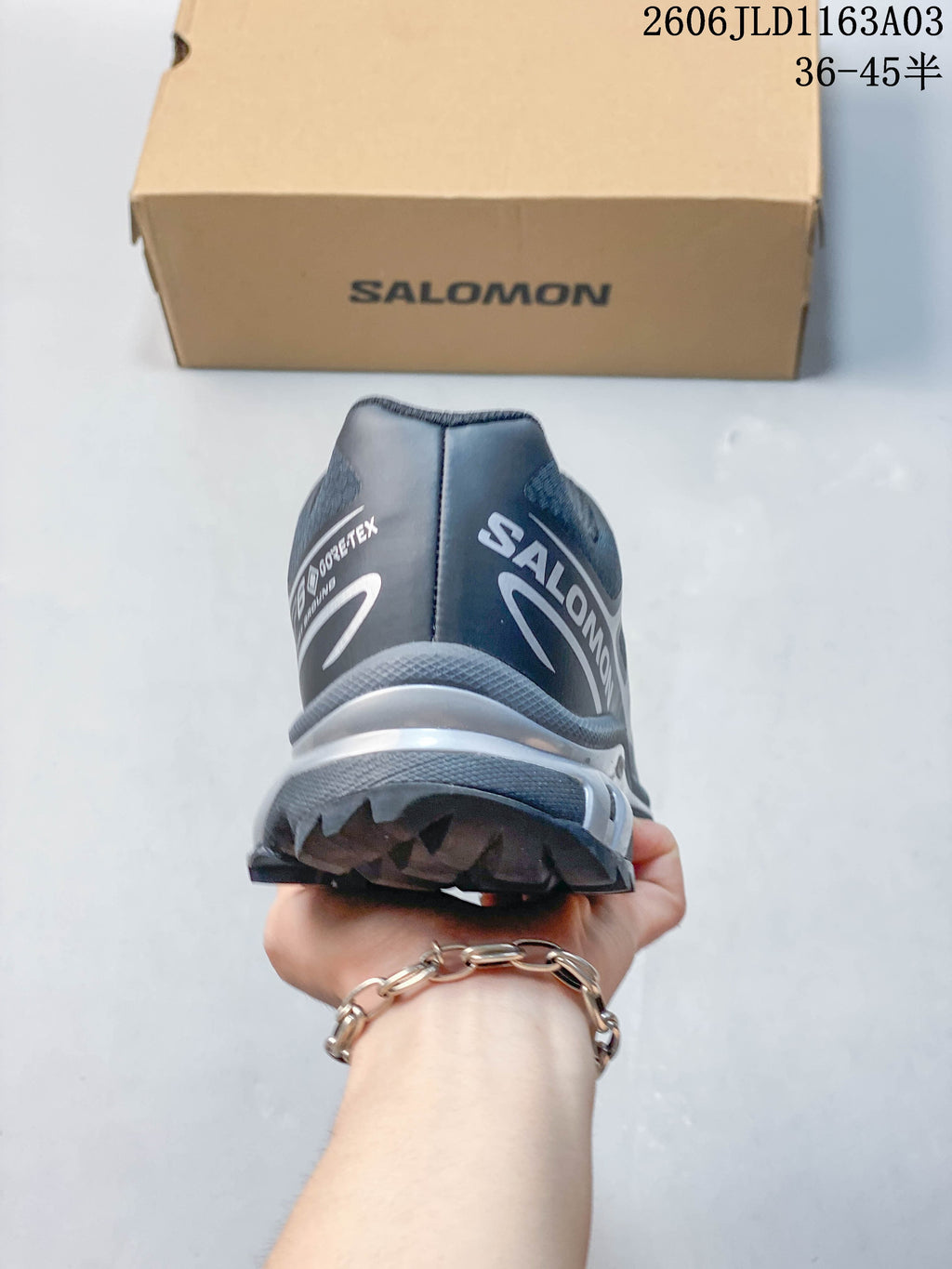 Rear view of a Salomon XT-6 GTX sneaker showing the heel and outsole