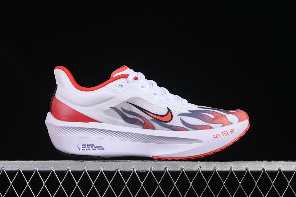 Side profile of the shoe with graphic upper and sculpted midsole