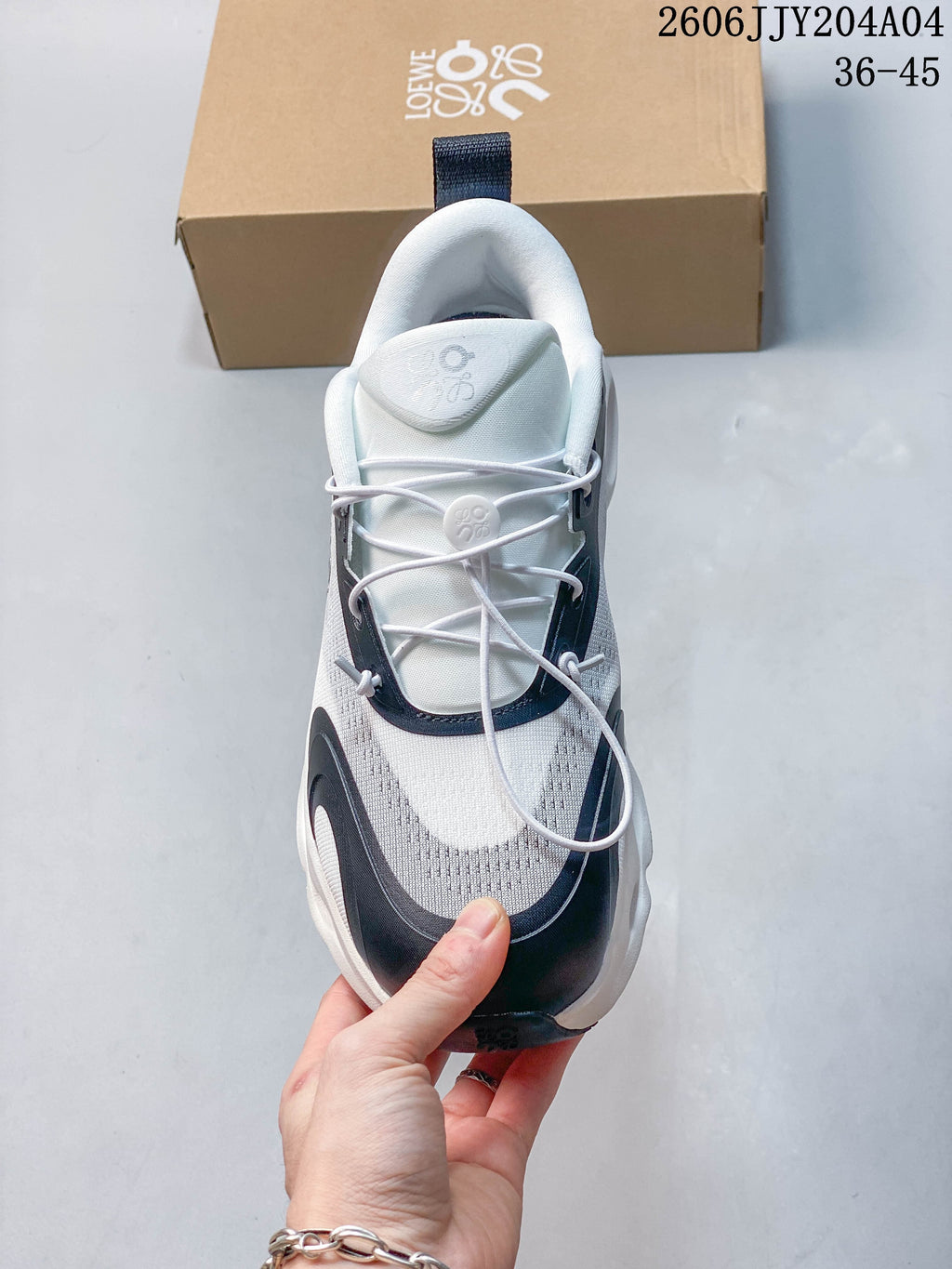 Top view showing the sneaker's lacing system and upper