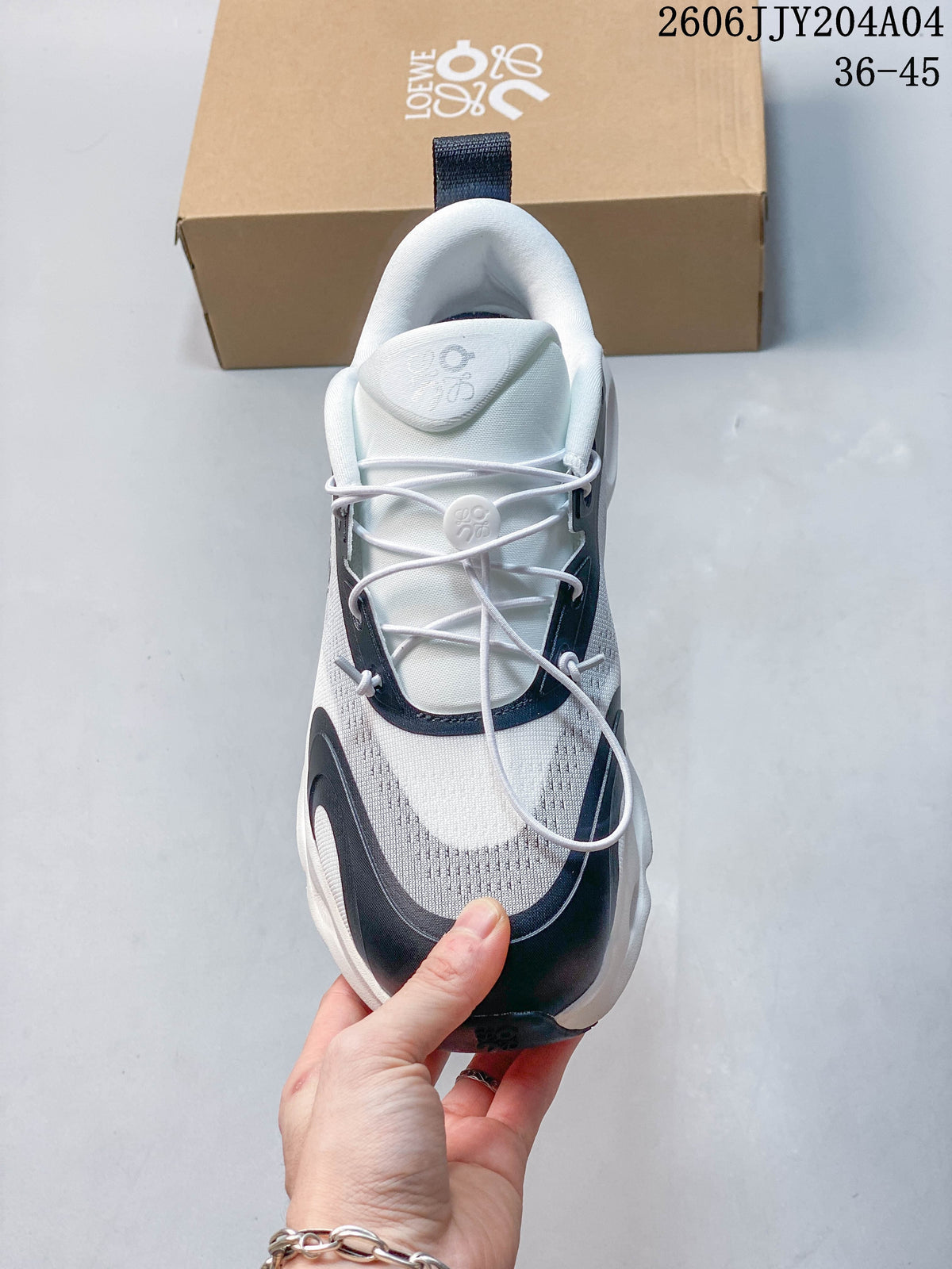 Top view showing the sneaker's lacing system and upper