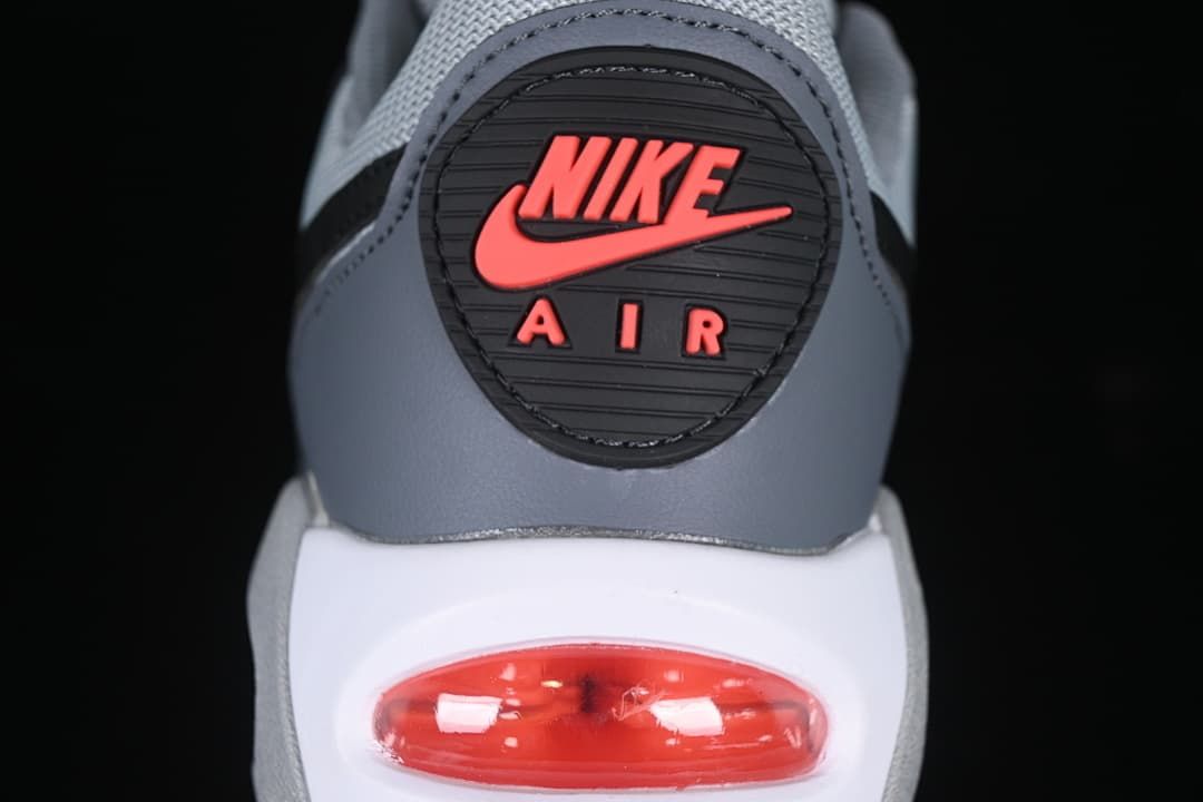 Close-up of the heel branding and visible red Air unit
