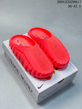 Red Nike Mind slides displayed on a Nike Mind box; the image marking shows a size range of 36–47.5.