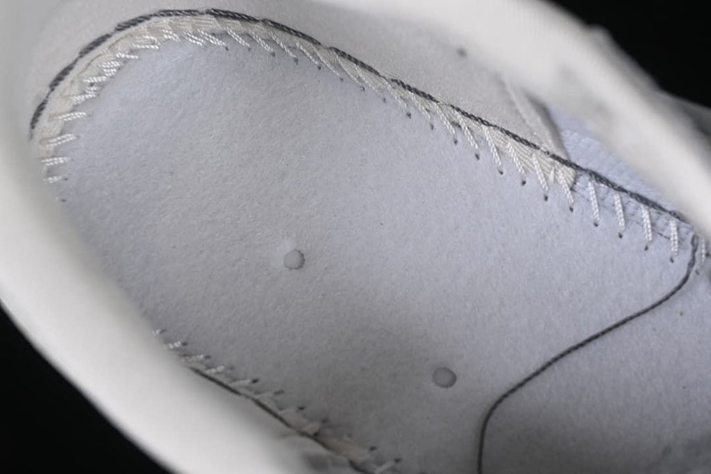 Close-up of stitched gray upper panels