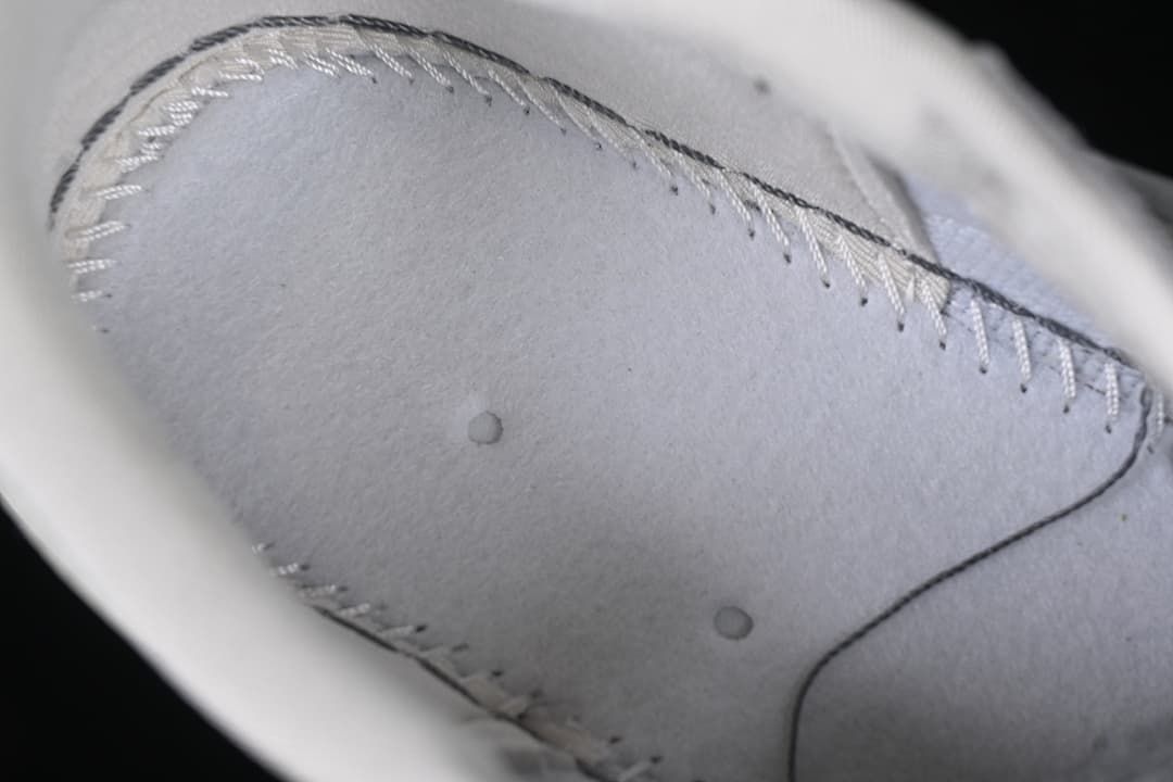 Close-up of stitched gray upper panels