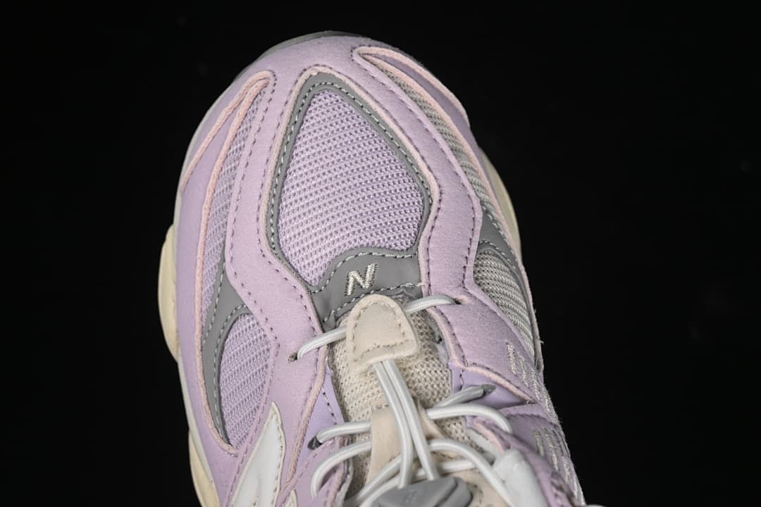 Top view showing the toe, mesh panels, and laces