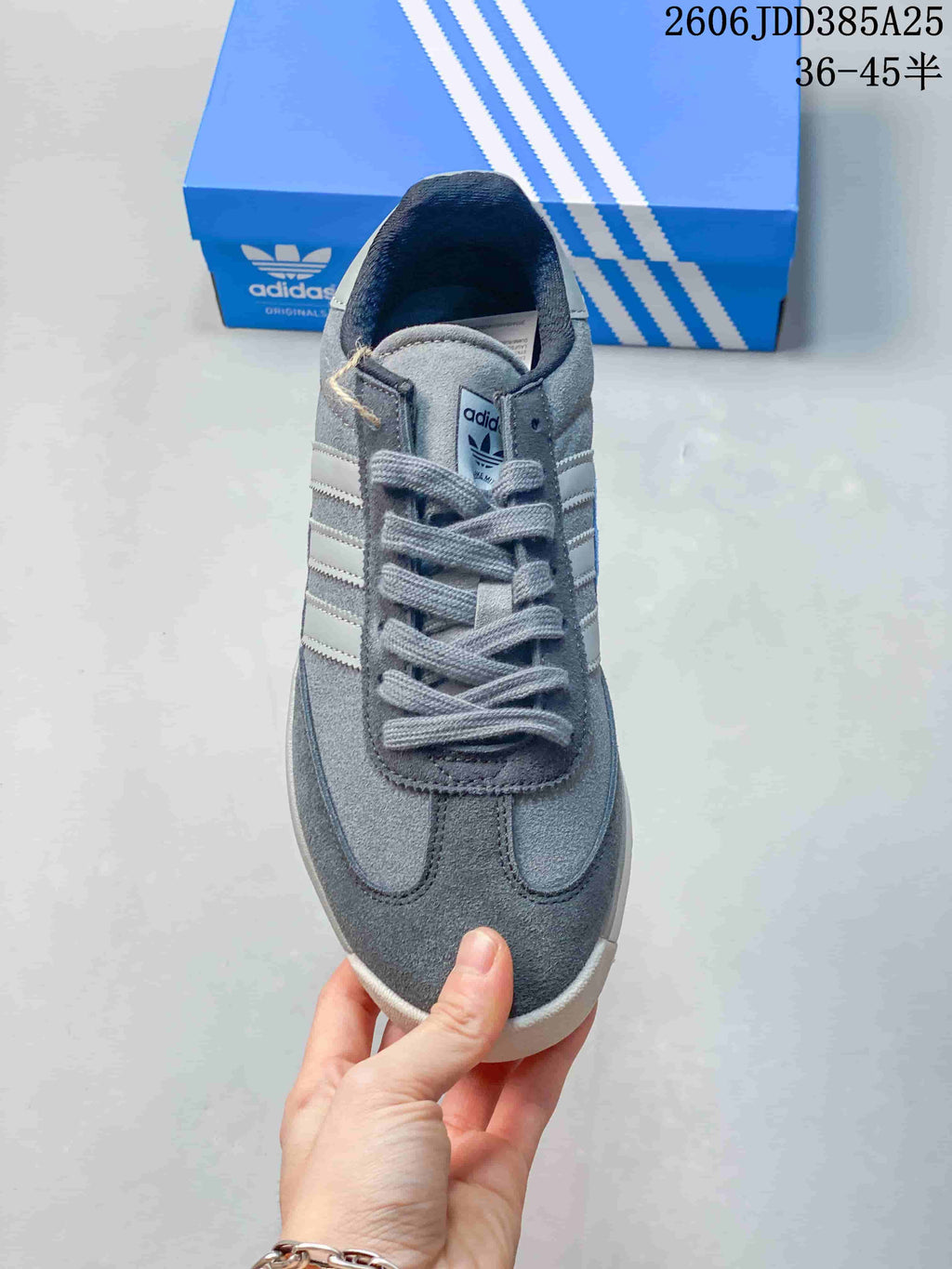 Top view of the grey adidas SL 72 sneaker with lace-up fastening