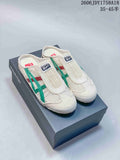 Pair of cream Onitsuka Tiger Mexico 66 Sabot slip-on sneakers with green and red side stripes