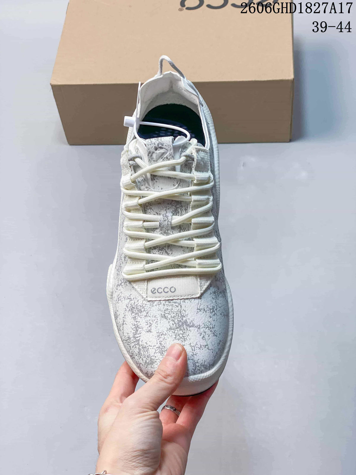 Top view of the sneaker showing its patterned upper and elastic-style lacing.