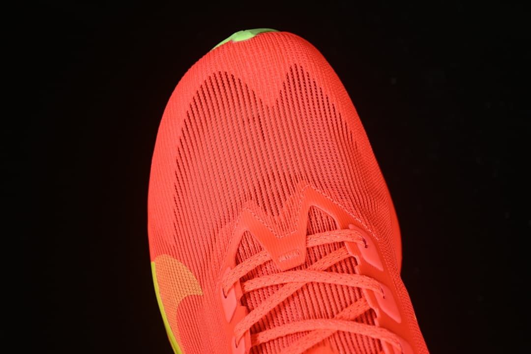 Top-down close-up of the toe box and laces.