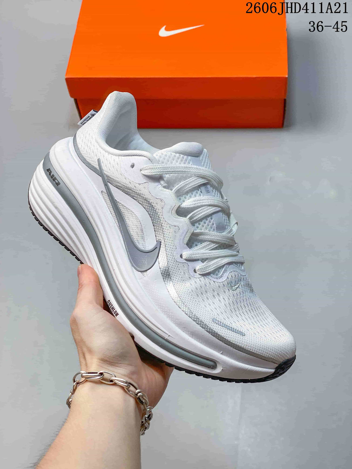 White Nike Air Zoom Winflo 12 shoe with pale grey accents