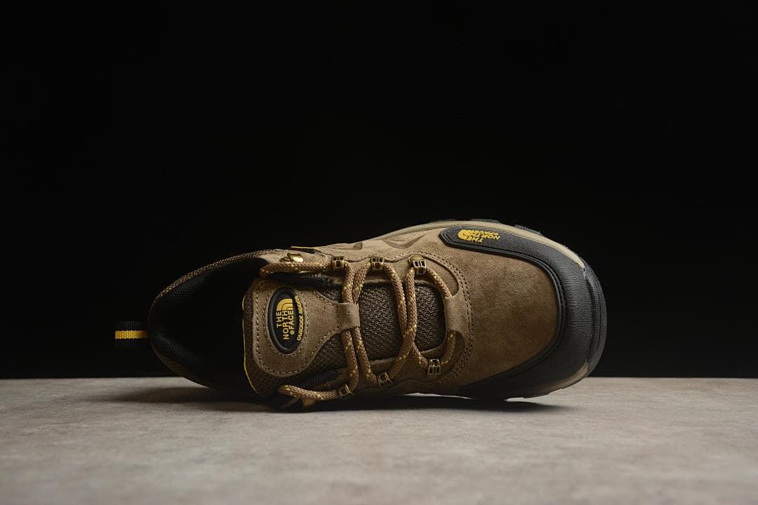Top view of a shoe showing the lacing and tongue badge