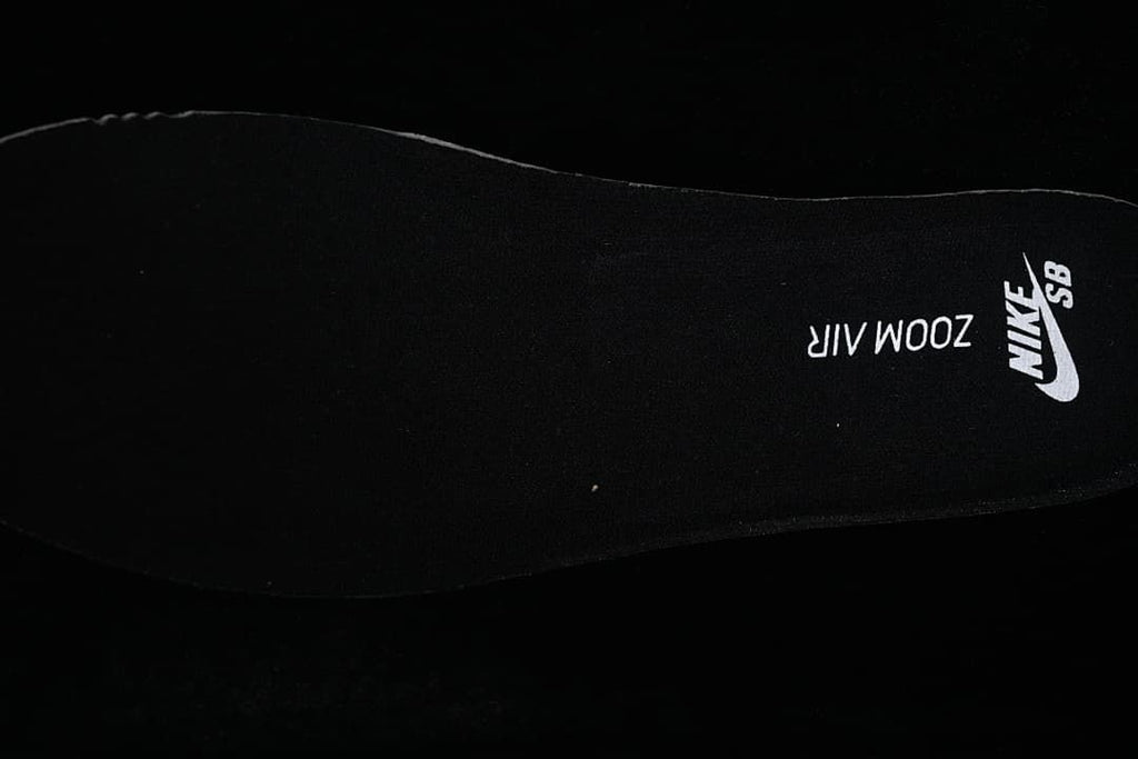 Close-up of the black insole with Nike SB and Zoom Air branding
