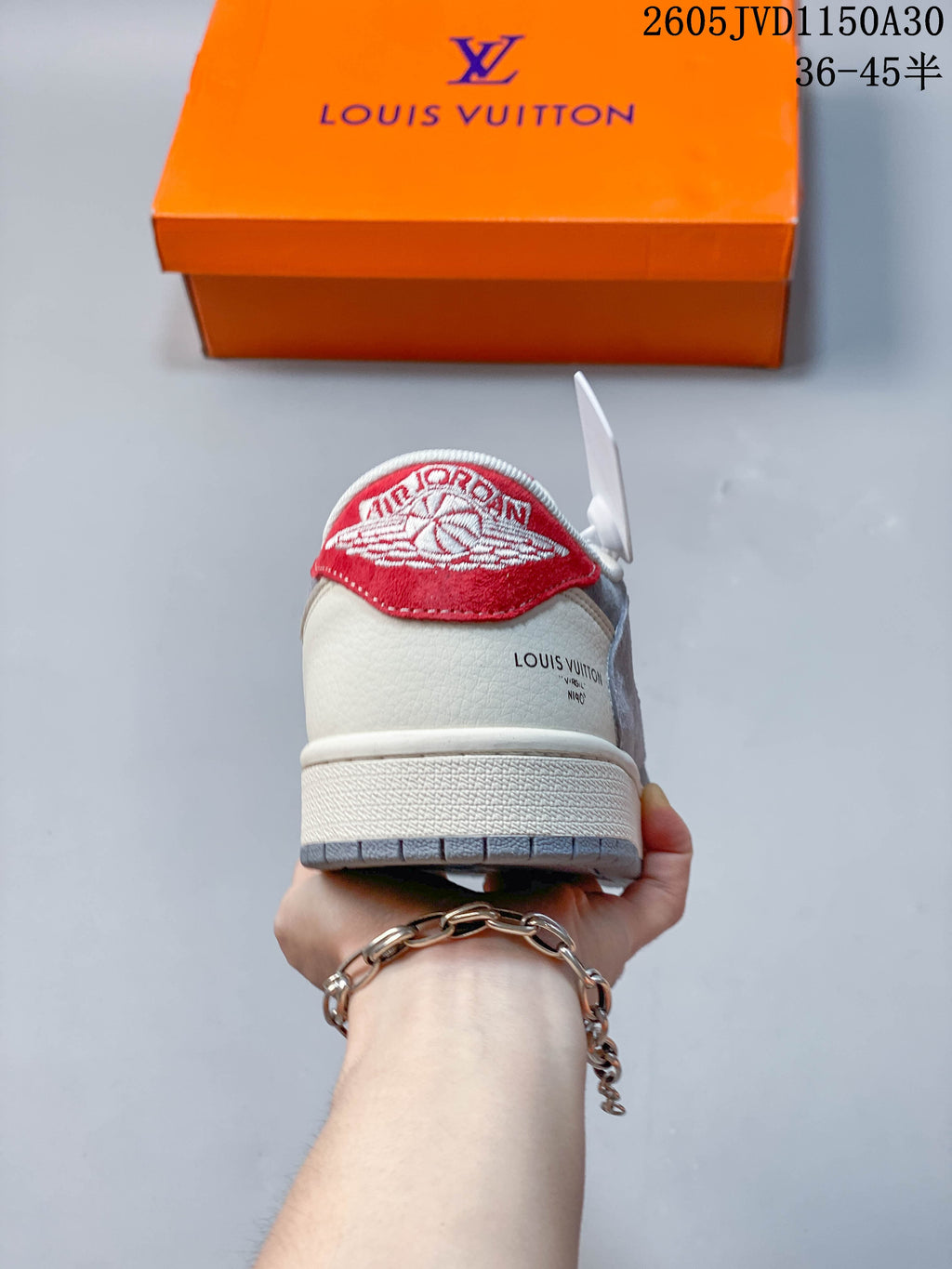 Rear view showing red heel detail and off-white heel panel