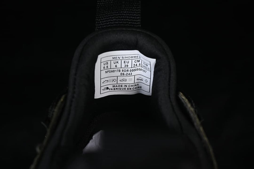 Men's shoe size label showing US 6.5, UK 6, EU 39, and CM 24.5
