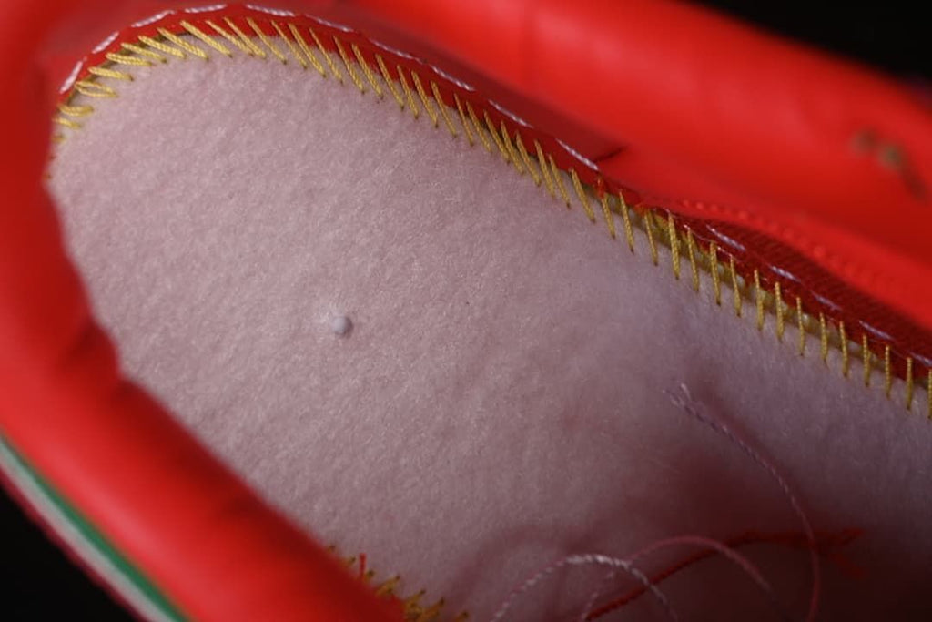 Close-up of the shoe’s interior lining and stitching