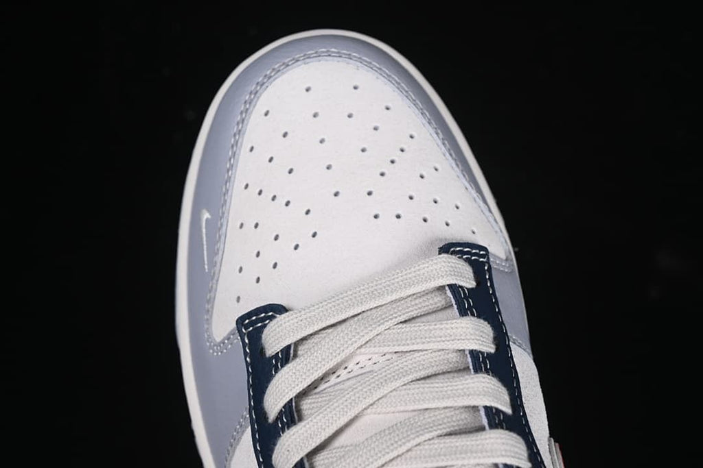 Top-down view of perforated toe and laces