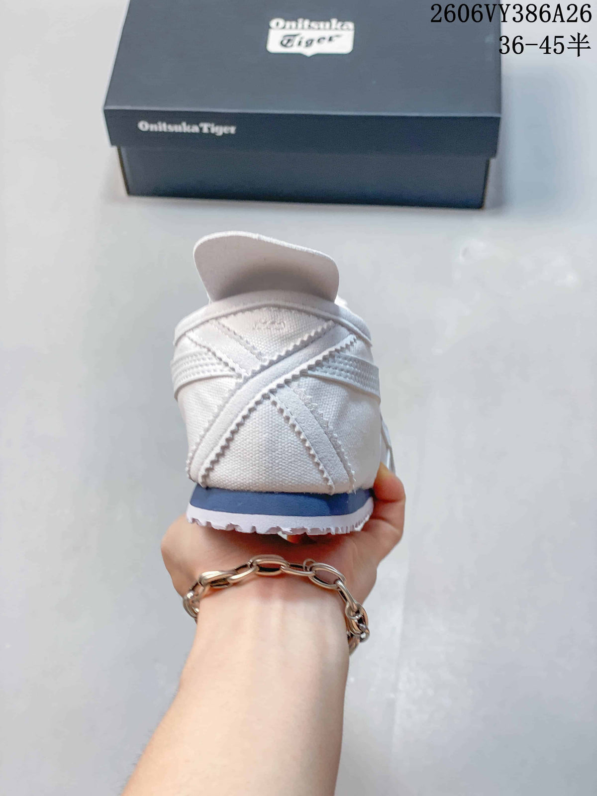 Rear view showing the sneaker heel and blue accent above the outsole