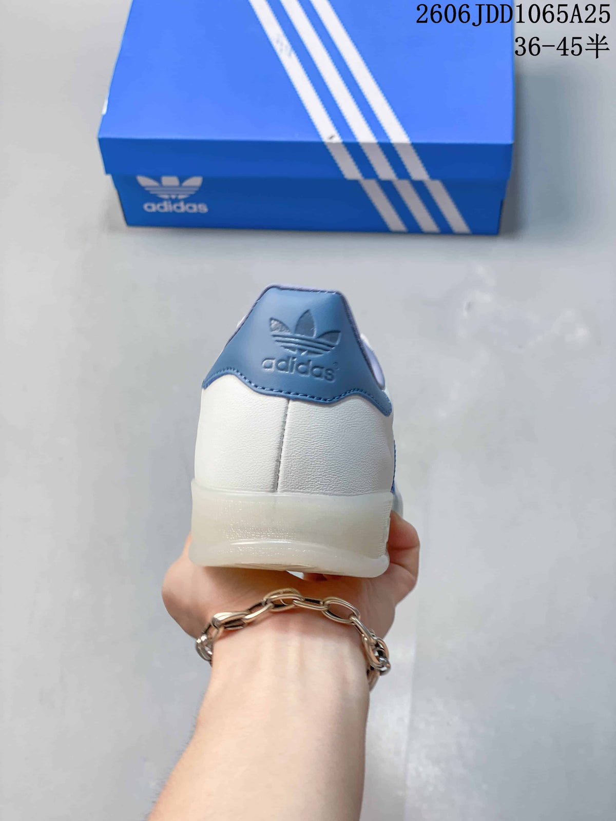 Rear view showing the white heel and blue heel tab.