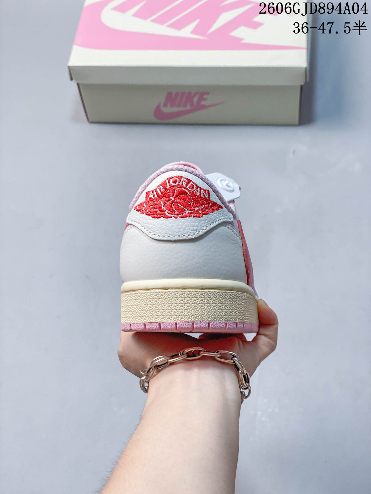 Rear view showing the white heel and red embroidered Jordan Wings detail