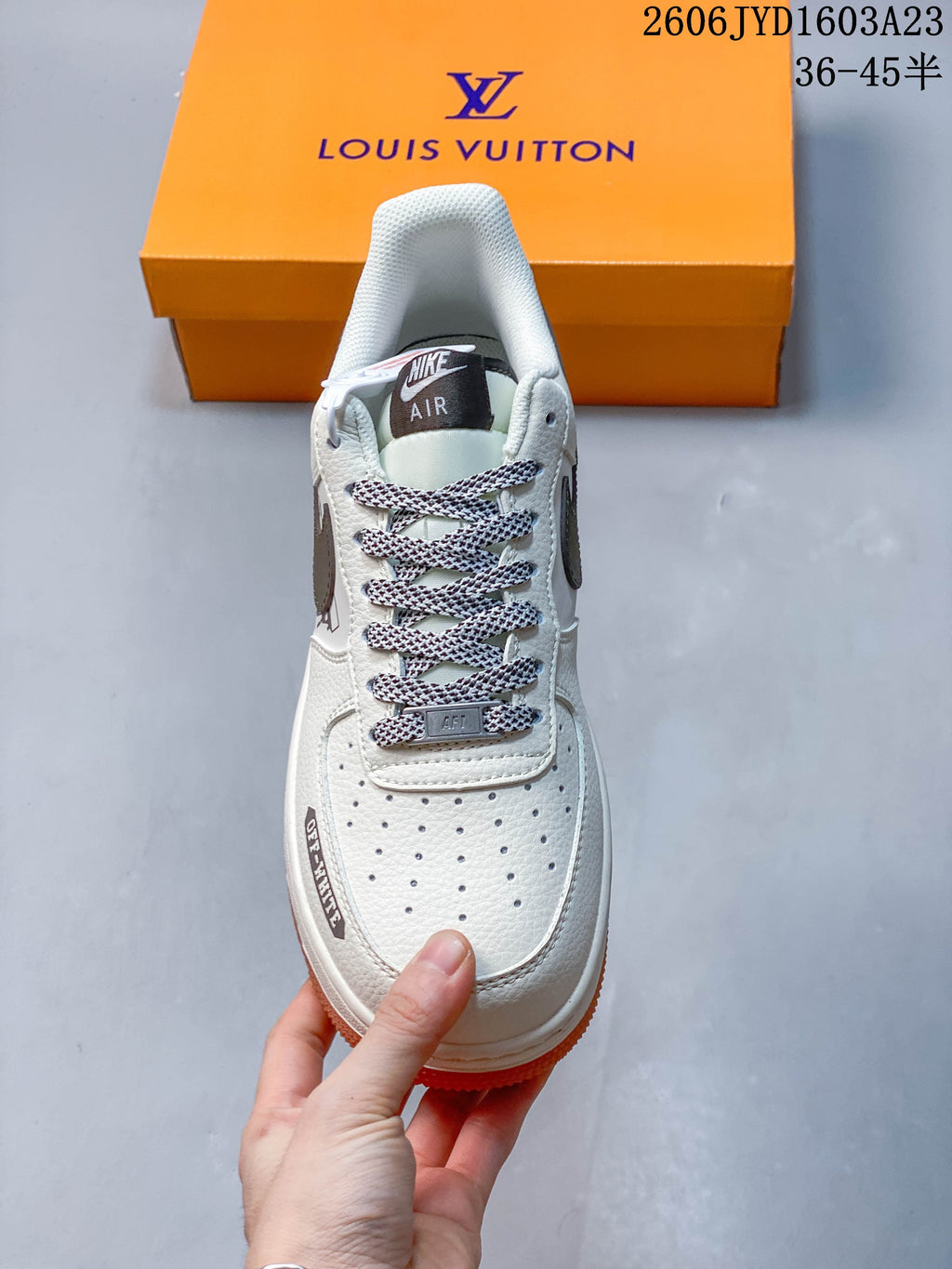 Top view showing perforated toe, patterned laces, and graphic accents