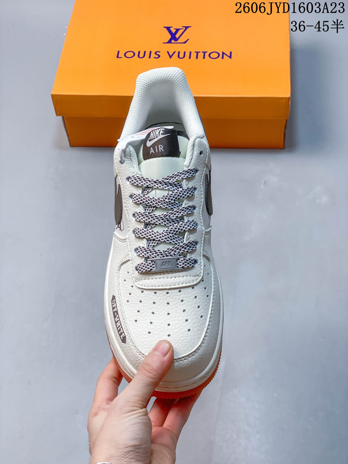 Top view showing perforated toe, patterned laces, and graphic accents