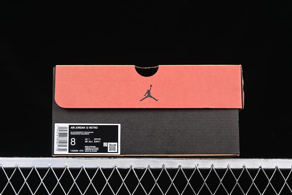 Jordan shoe box label identifying the Air Jordan 12 Retro and size 8