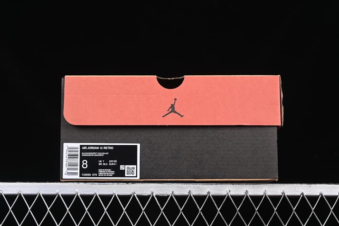 Jordan shoe box label identifying the Air Jordan 12 Retro and size 8