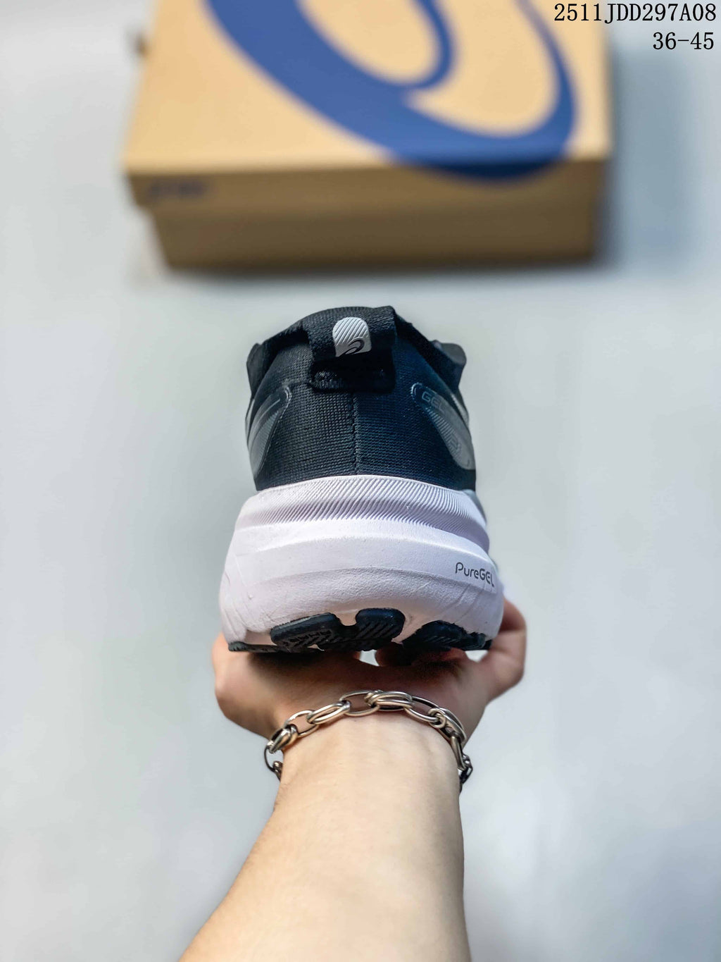 Rear view of the shoe showing the heel and visible PureGEL marking on the white midsole.