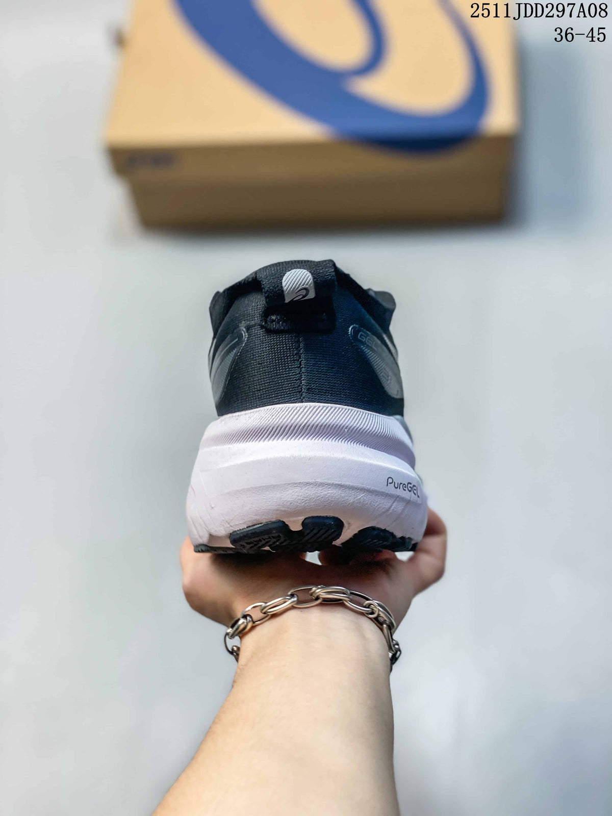 Rear view of the shoe showing the heel and visible PureGEL marking on the white midsole.