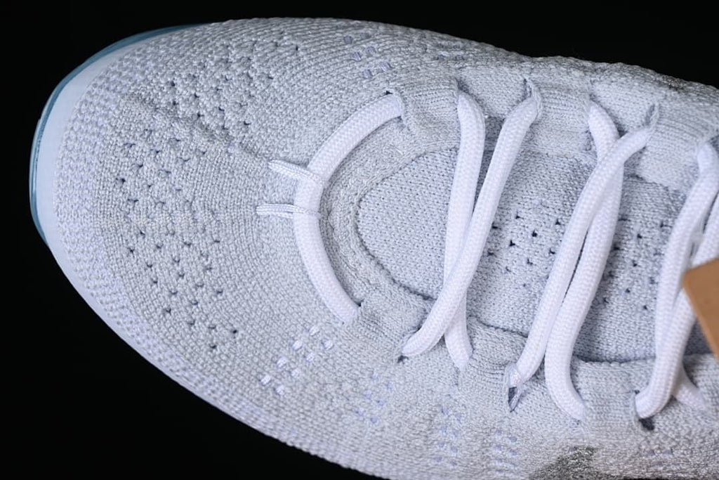 Close-up of the knit toe and lace area