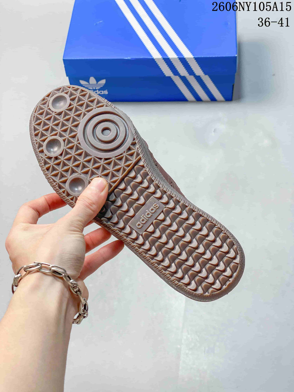 Close-up of the textured gum-colored outsole