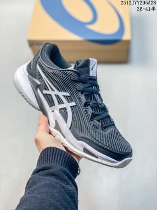 Dark navy and white ASICS SKY ELITE FF 3 sneaker shown from the side and front.