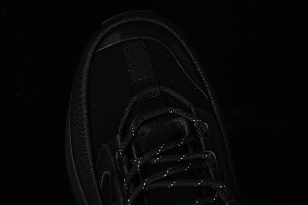 Top-down view of the sneaker's laces and toe