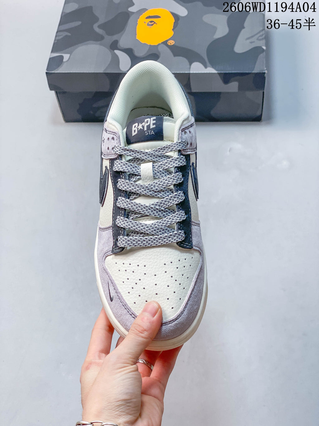 Top-down view of the perforated toe and patterned laces