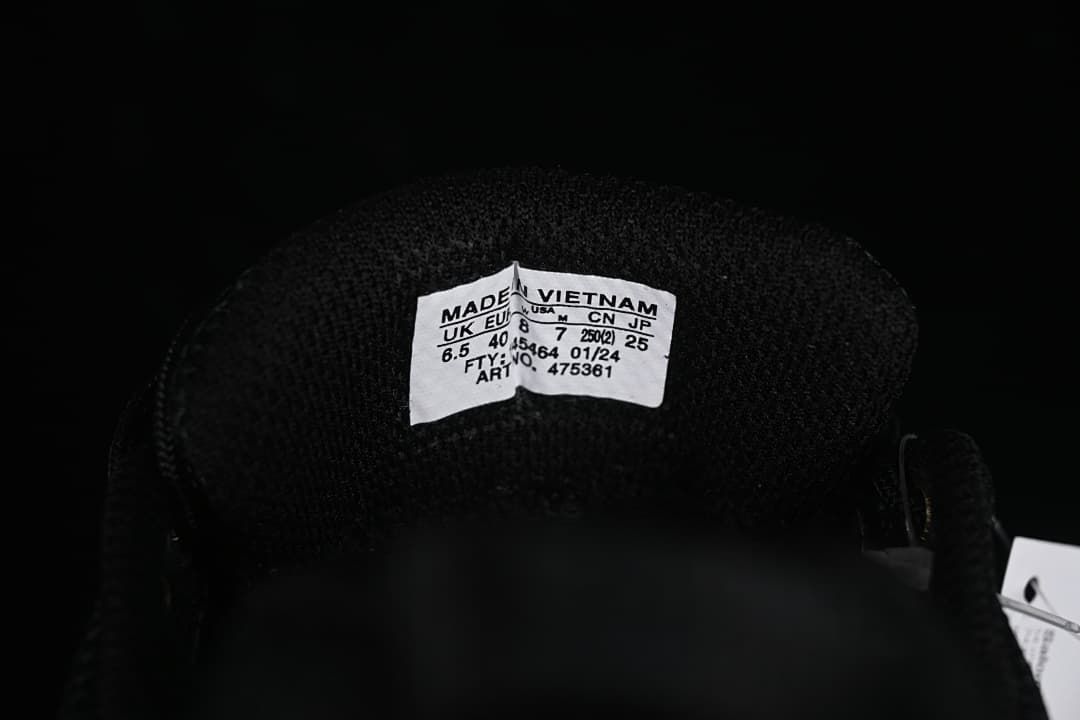 Tongue label showing shoe size and product details