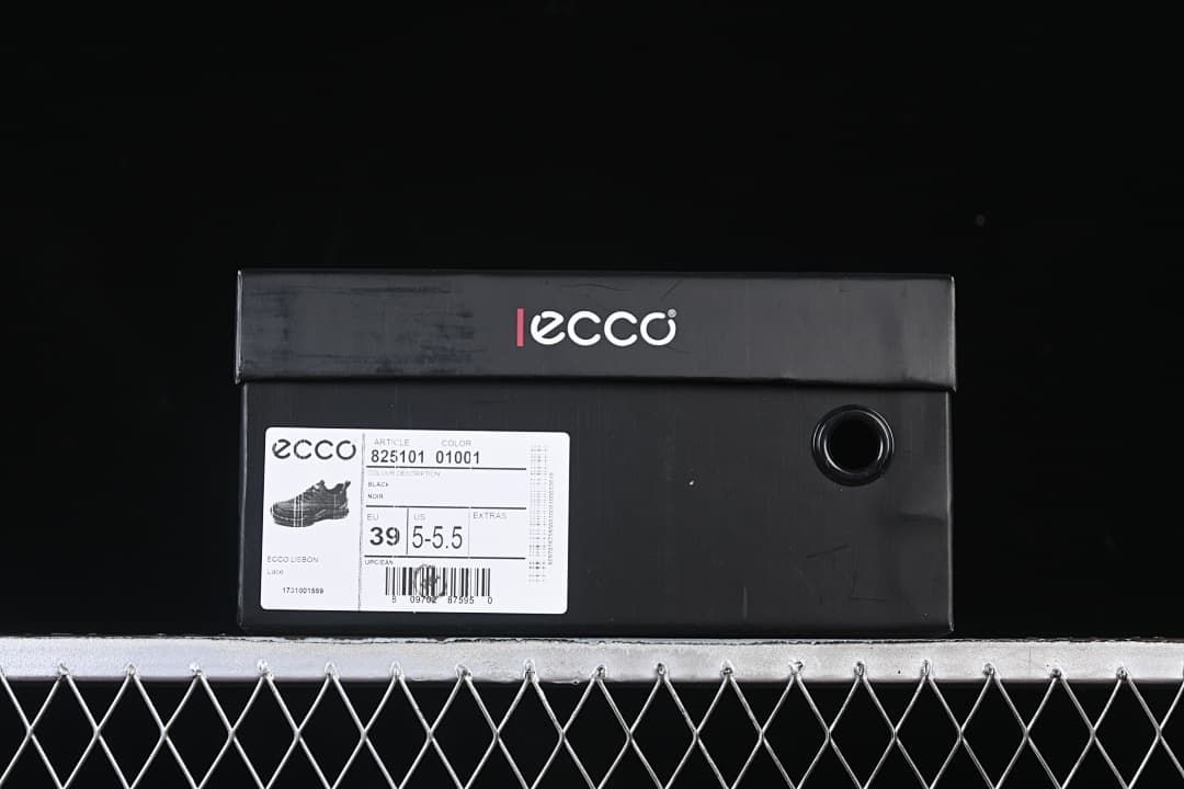 Shoe box label showing article 825101 01001 and EU 39