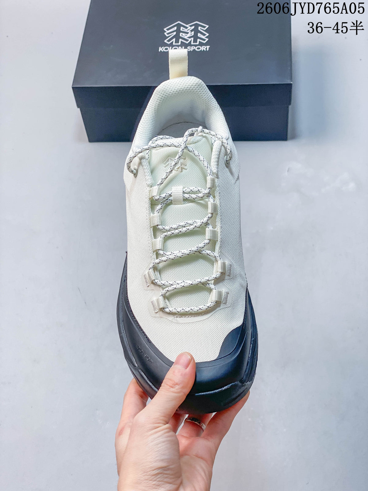 Top view showing the patterned laces, tongue and reinforced toe.