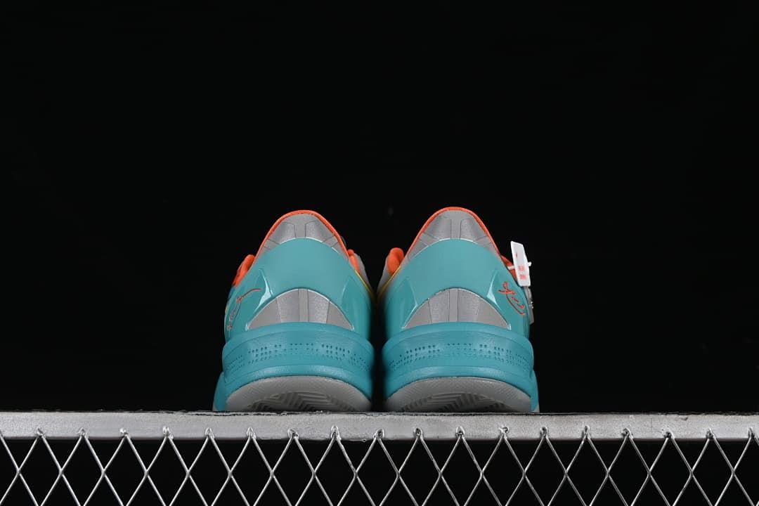 Rear view of the pair showing turquoise heel sections