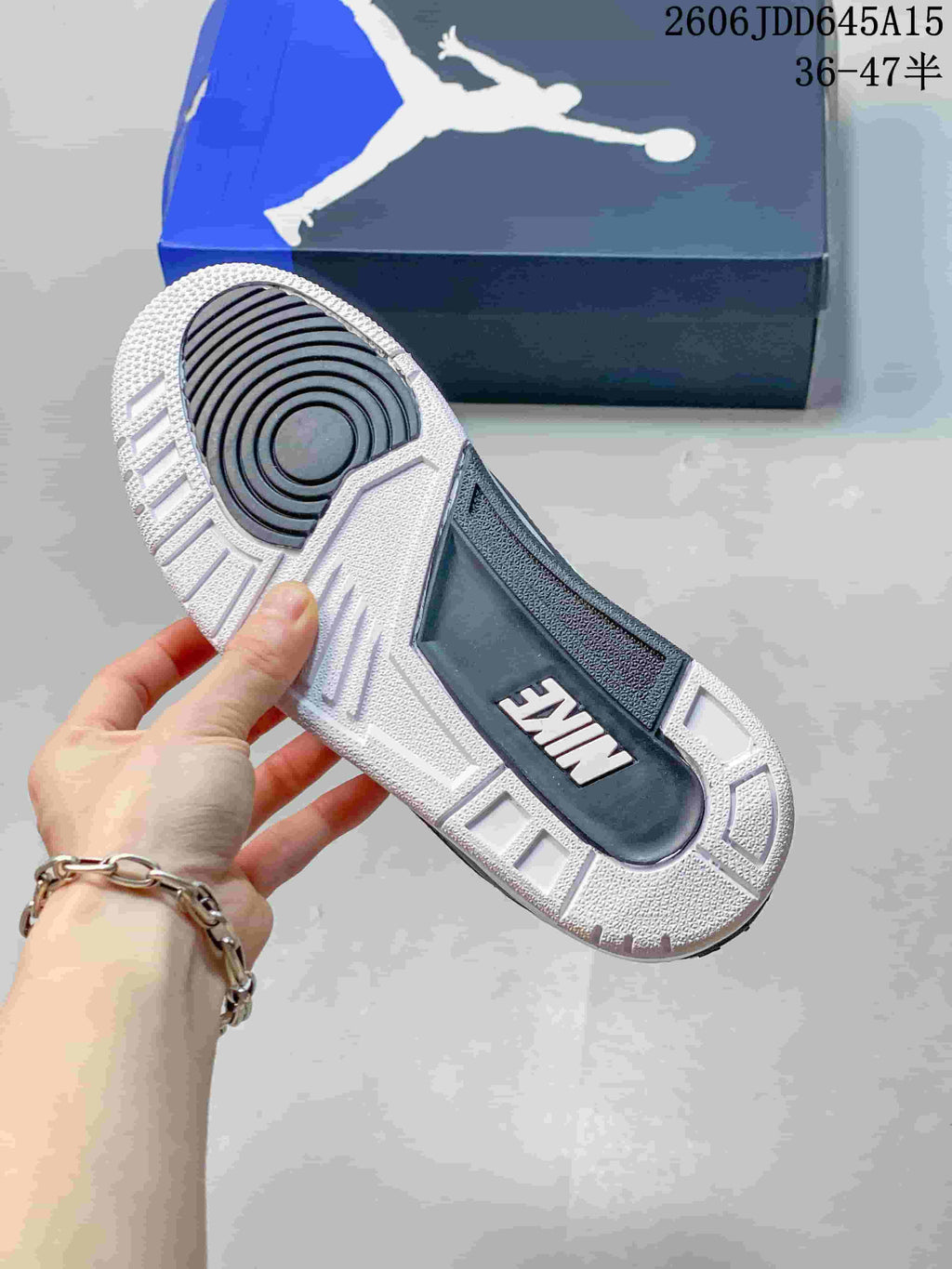Outsole view of an Air Jordan 3 Retro sneaker