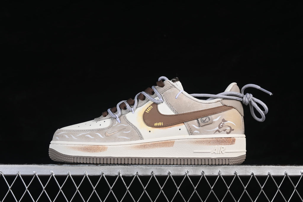 Side profile showing the brown side swoosh and horse-themed artwork