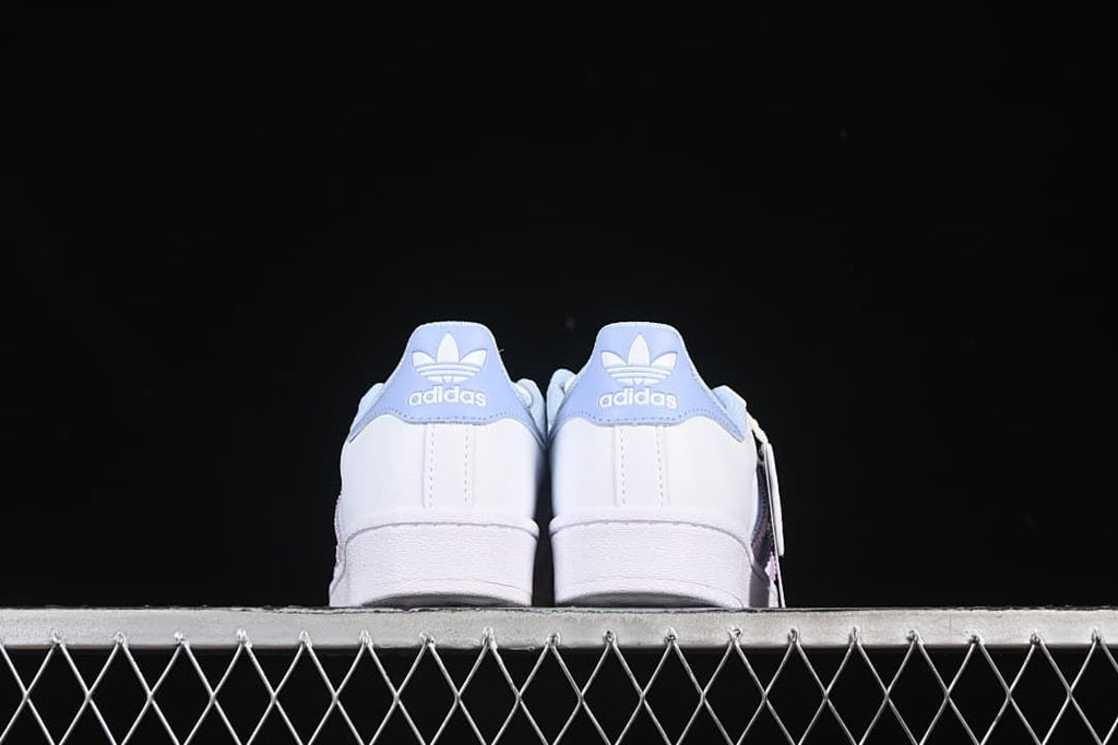 Rear view of the pair showing light blue heel tabs