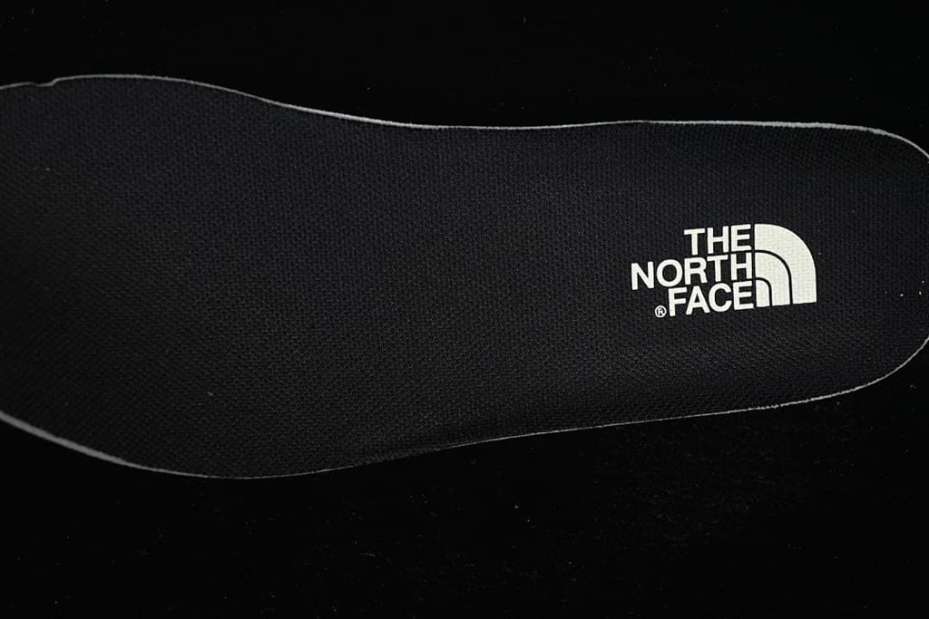 Close-up of the shoe insole with The North Face branding.