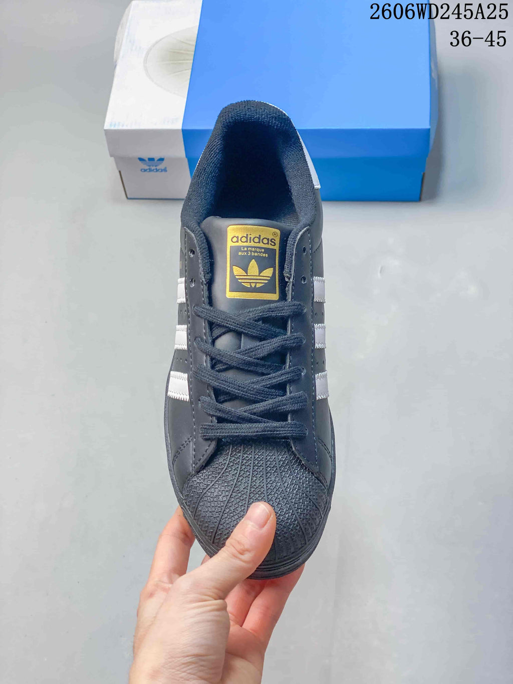 Top view of the sneaker showing its lace-up front and textured shell toe