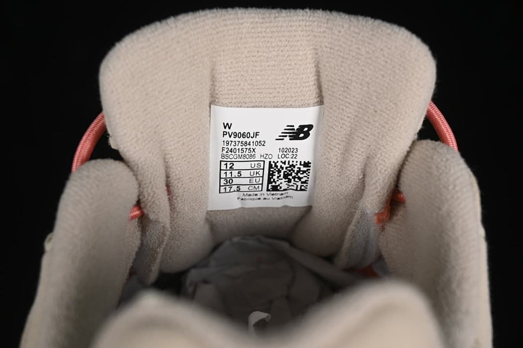 Shoe tongue label showing model PV9060JF and size information