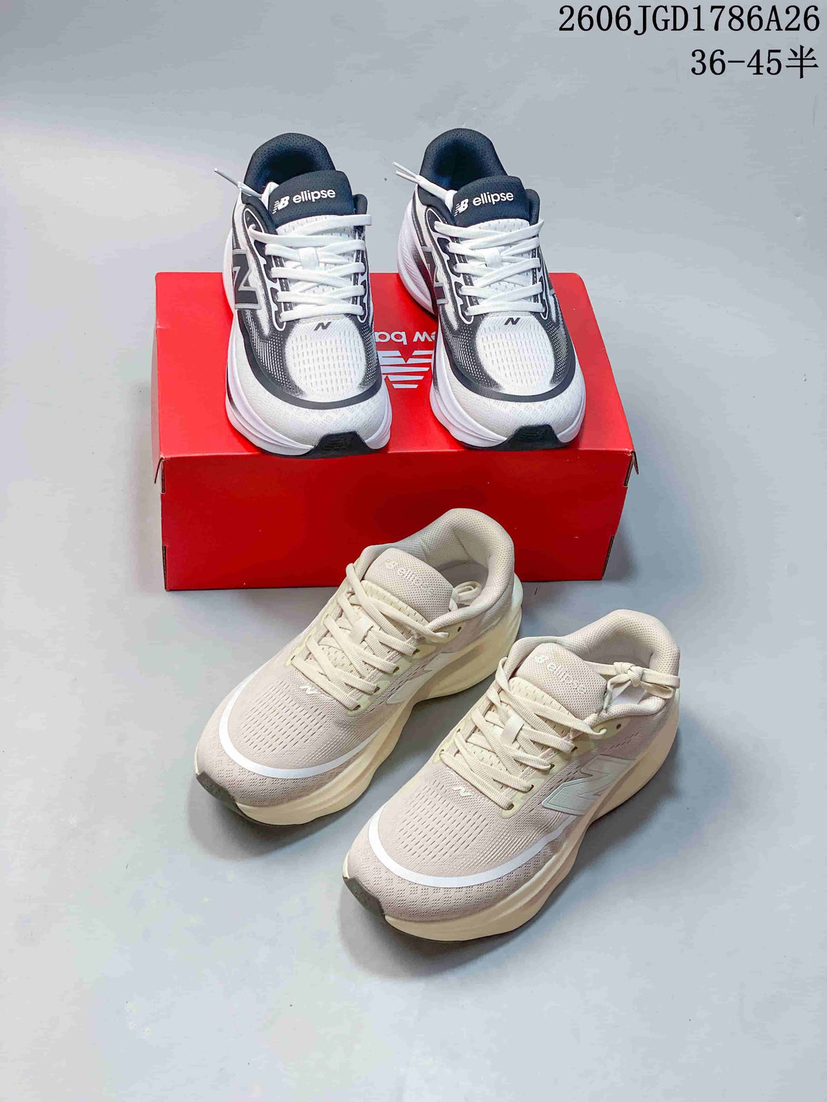 Two colorways of New Balance Ellipse V1 running shoes shown together.