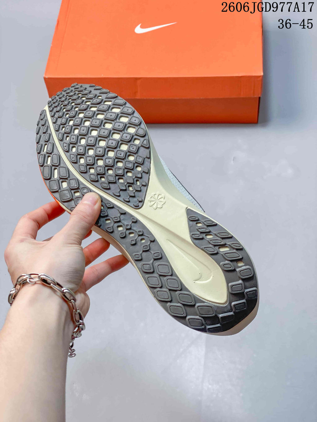 Close-up of the patterned outsole on a Nike Pegasus 41 shoe
