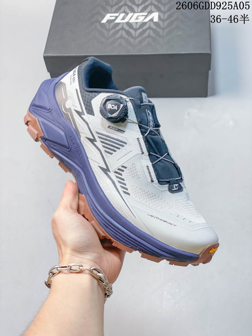 Angled side view of a KAILAS FUGA EX3 trail-running shoe with BOA dial closure
